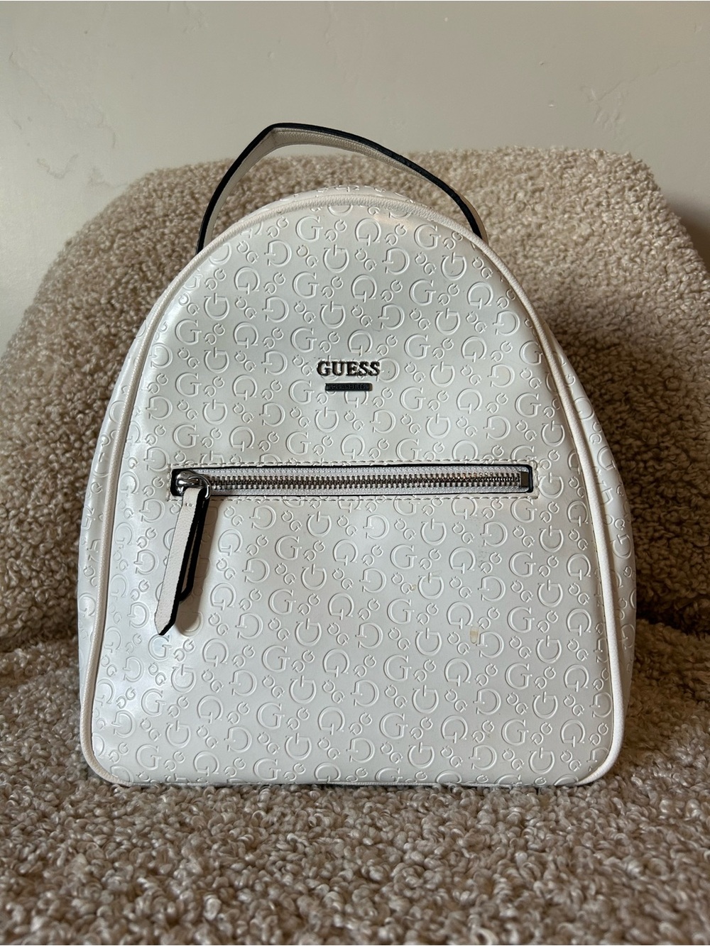Guess White Backpack with Silver Hardware